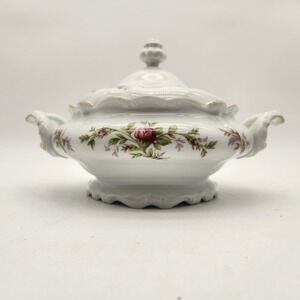 Johann Haviland Bavaria Germany Moss Rose Covered Vegetable Gold Trim Scalloped